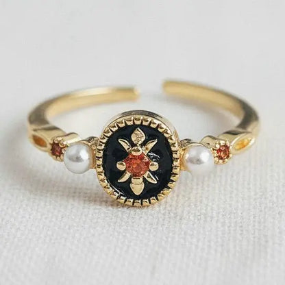 Adjustable Ring - Black Enamel Accent