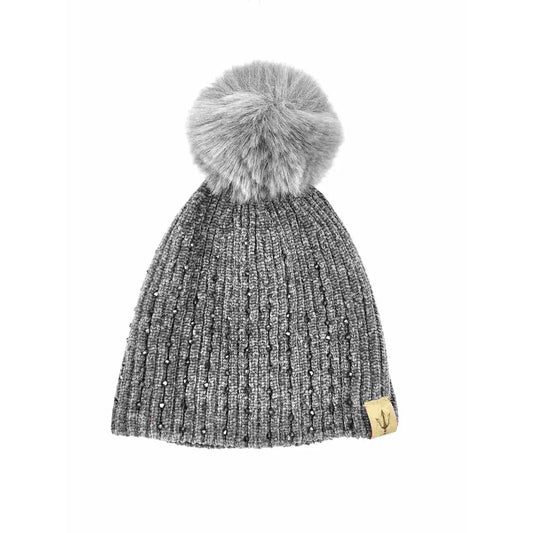 Winter Knit Beanie with Pom - Gray