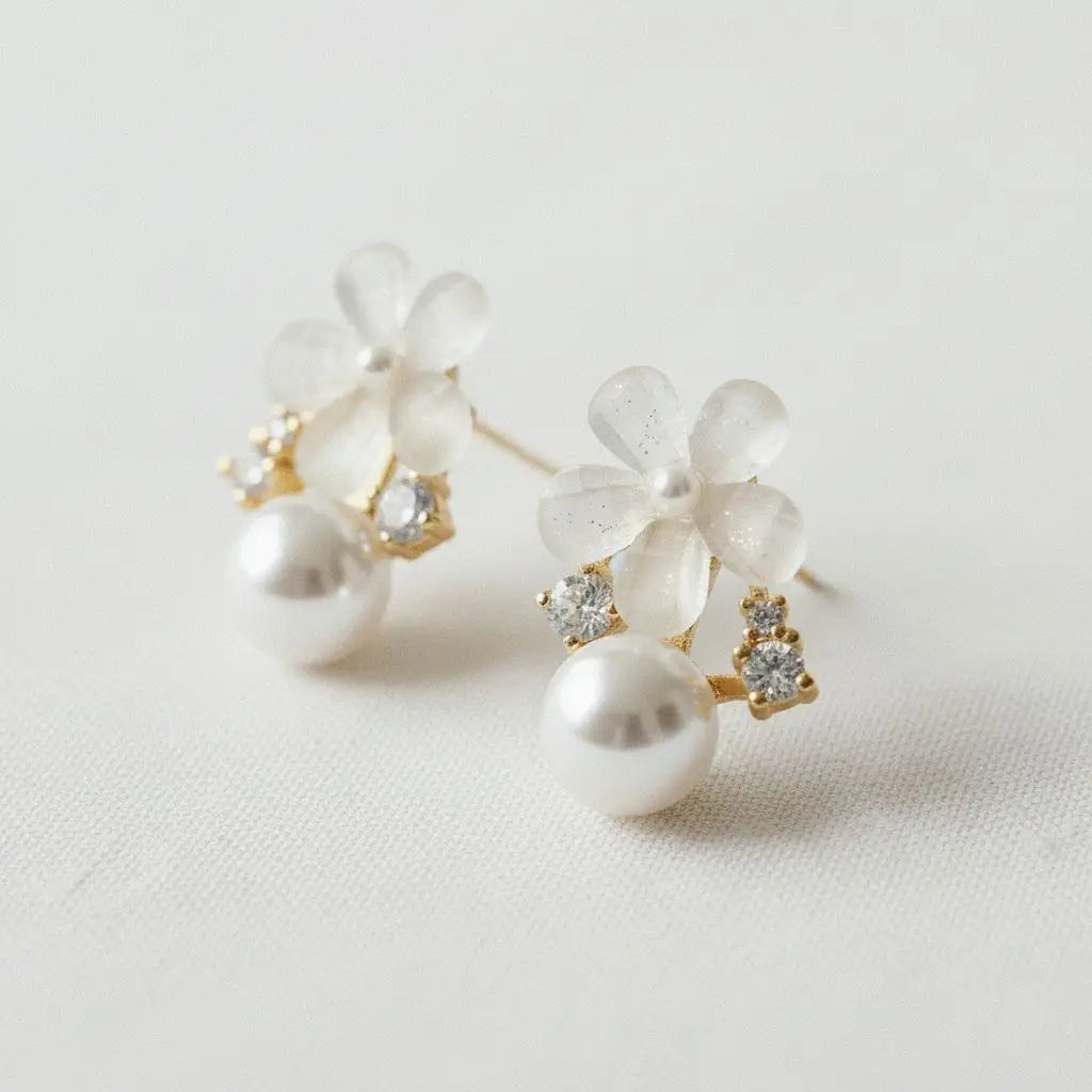 Drop Earrings - Floral Design Gemstone Drop Earrings