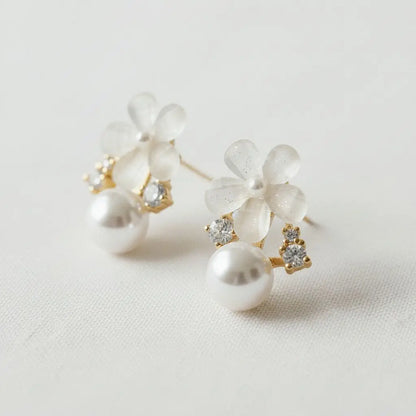 Drop Earrings - Floral Design Gemstone Drop Earrings