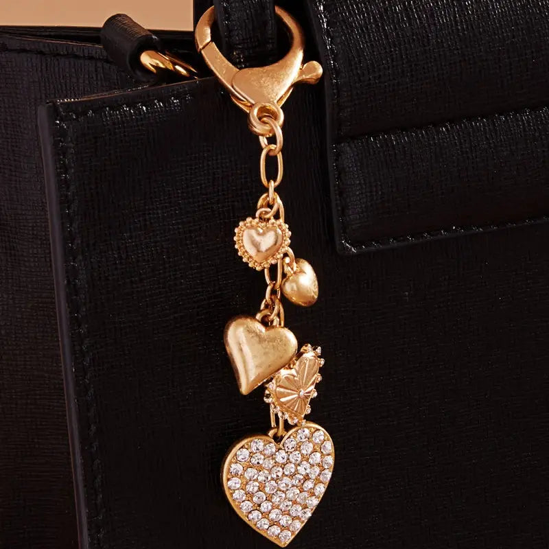 Bag Charm Keychain - Paved Heart Mixed Charms