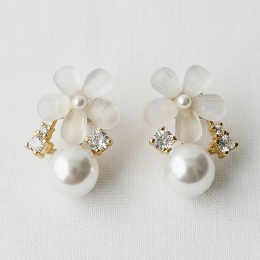 Drop Earrings - Floral Design Gemstone Drop Earrings