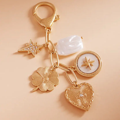 Bag Charm Keychain - Heart Clover Pearl Mix