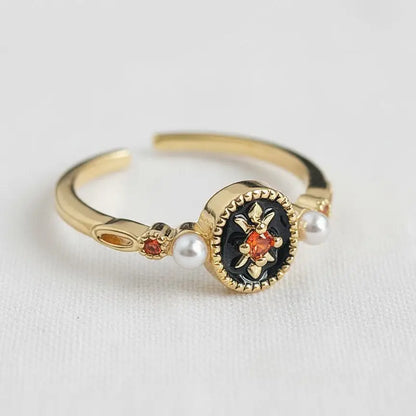 Adjustable Ring - Black Enamel Accent