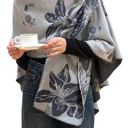 Reversible Short Loop Wrap - Navy / White Wild Lillies