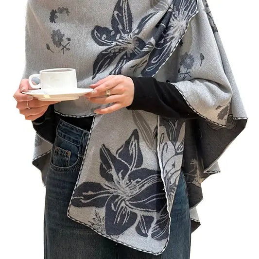 Reversible Short Loop Wrap - Navy / White Wild Lillies