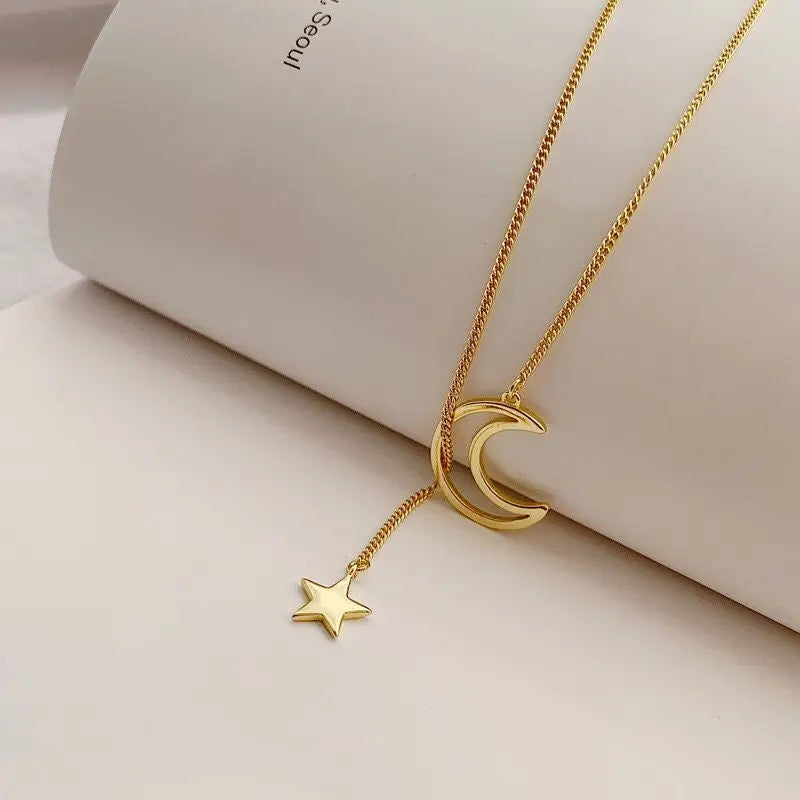 Lariat Y Necklace - Moon Star Charm (Gold)