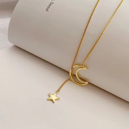 Lariat Y Necklace - Moon Star Charm (Gold)