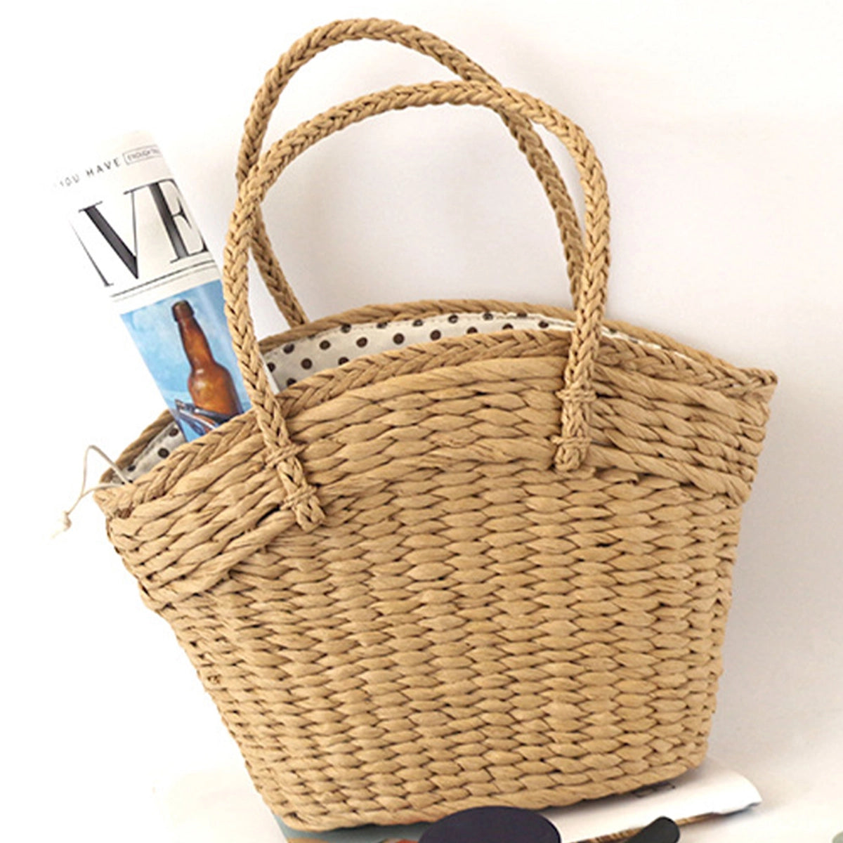 Woven Casual Straw Tote - Khaki