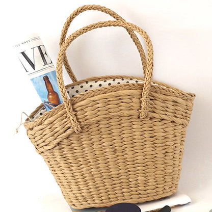 Woven Casual Straw Tote - Khaki