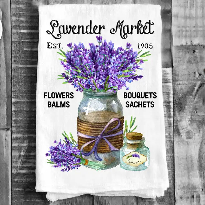 Cotten Tea Towel - Purple Lavender Country Market