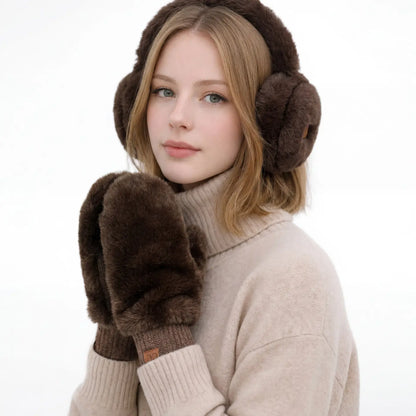 Faux Fur Mittens with Shepherd Lining - Brown