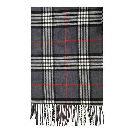 Cashmere Feel Scarf - Plaid Charcoal Grey