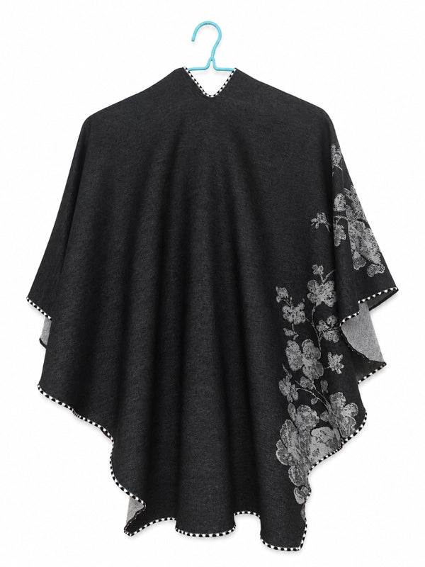 Reversible Short Loop Wrap - Gray / Black Roses
