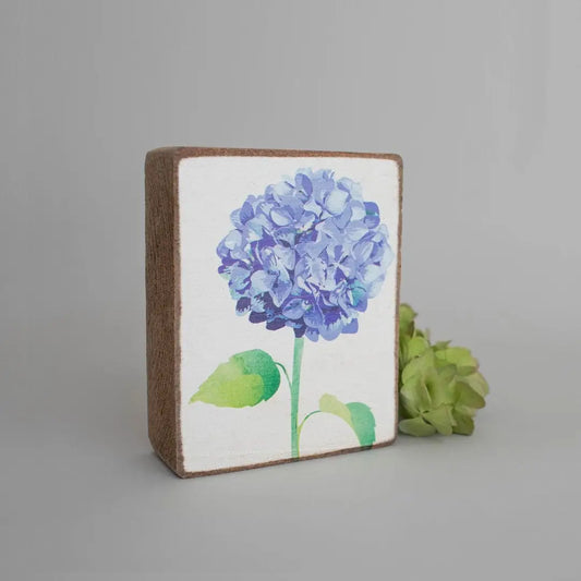 Decorative Wooden Block - Blue Hydrangea