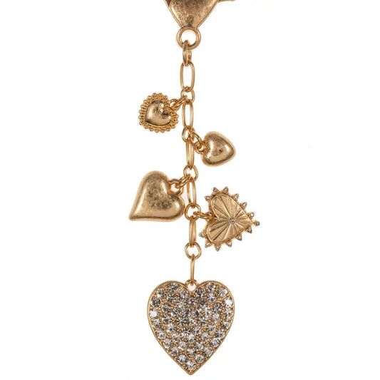 Bag Charm Keychain - Paved Heart Mixed Charms