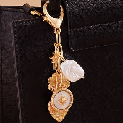 Bag Charm Keychain - Heart Clover Pearl Mix