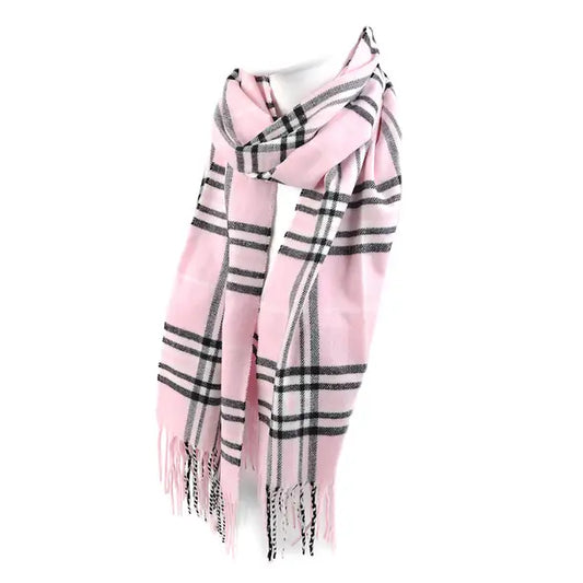 Cashmere Feel Winter Scarf - Soft Pink Black