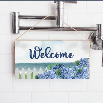 Twine Hanging Sign - Welcome Hydrangea Dreams