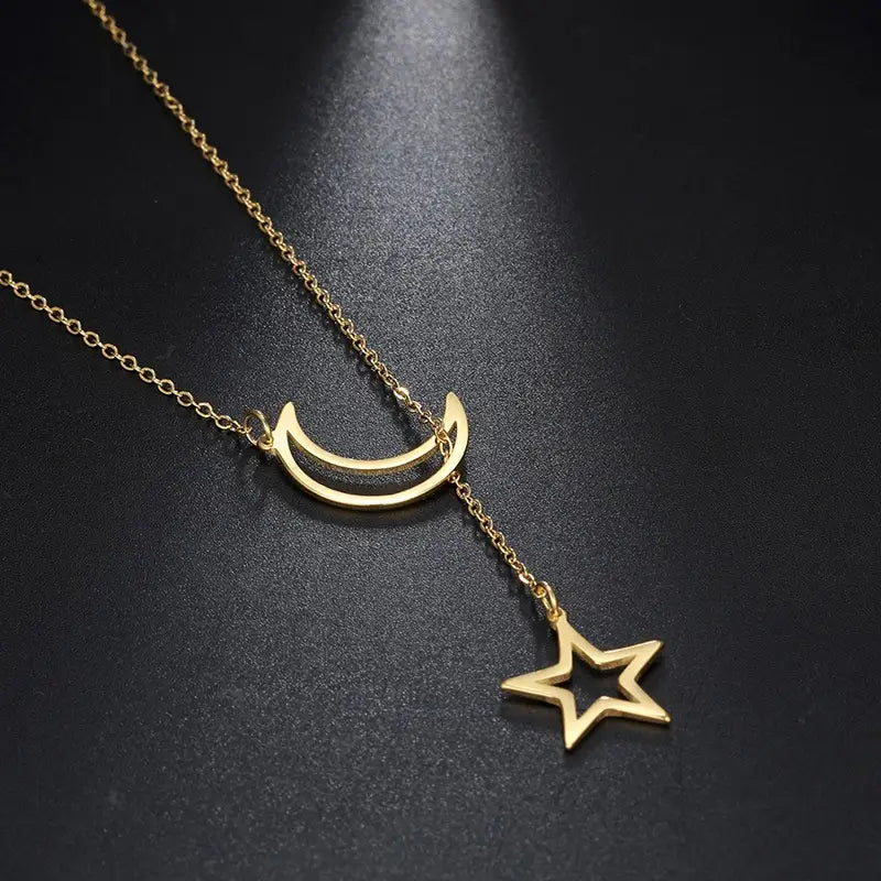 Lariat Y Necklace - Moon Star Charm (Gold)