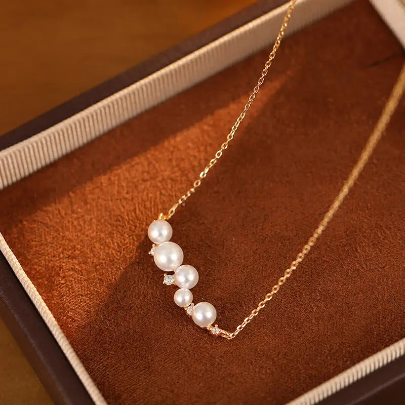 Pendant Necklace - Pearl Horizontal (Gold)