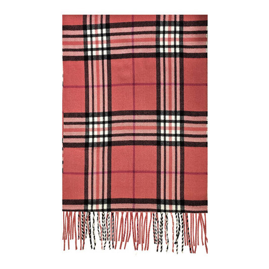 Cashmere Feel Scarf - Plaid Bright Pink