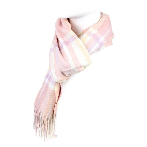 Cashmere Feel Winter Scarf - Pink Yellow Plaid