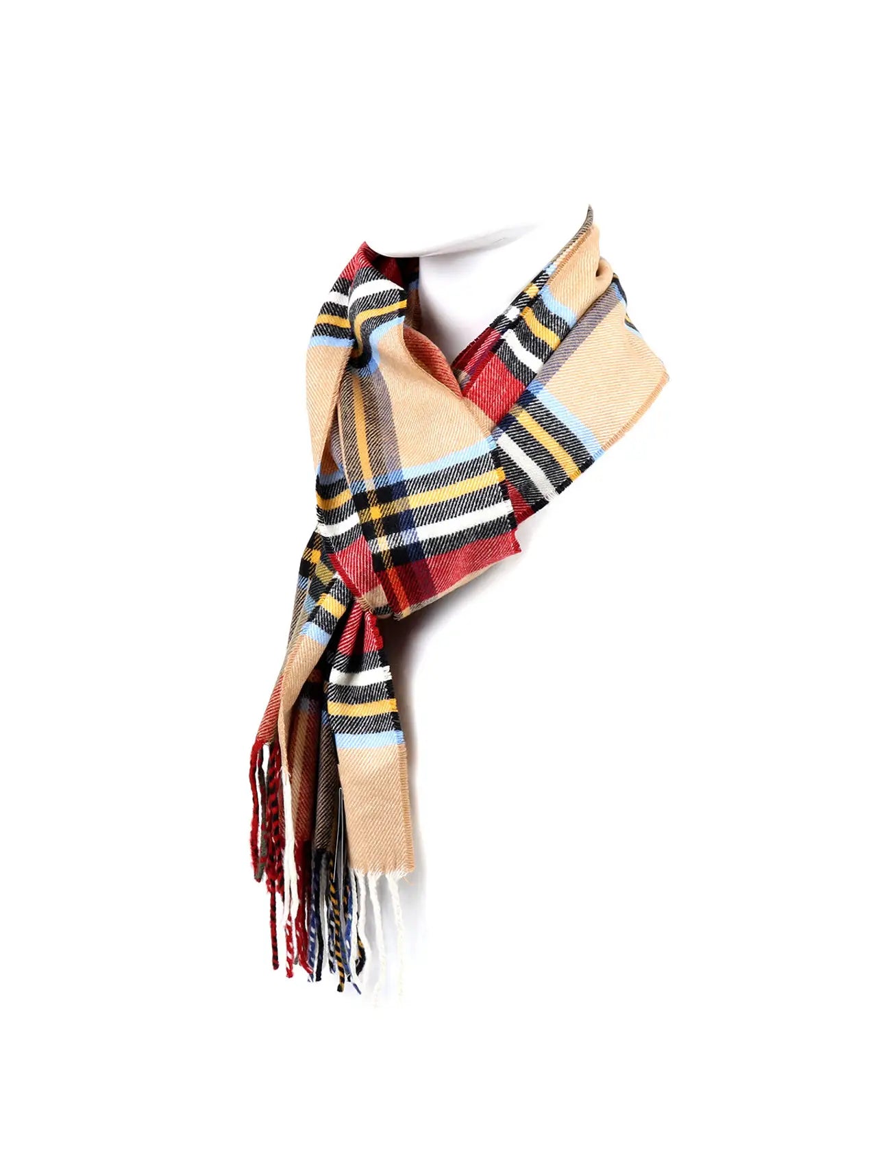 Cashmere Feel Winter Scarf - Tan Red Plaid