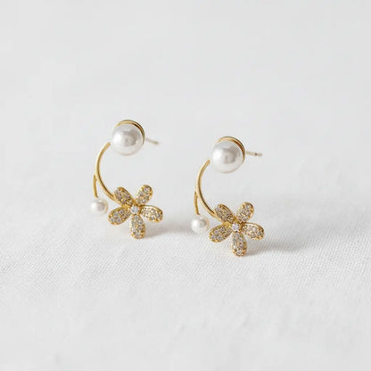 Stud Earrings - Floral-Inspired Zirconia