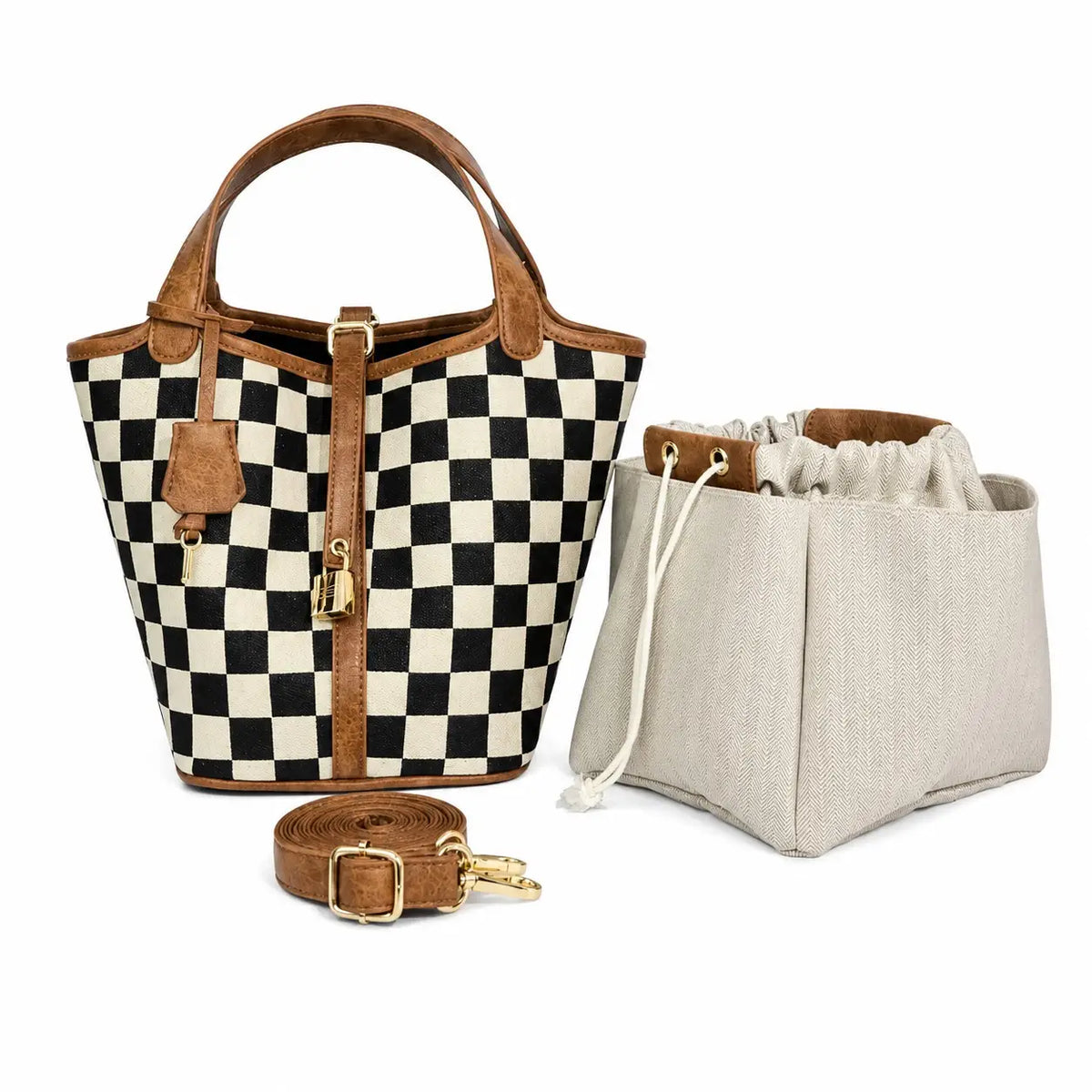 Shoulder Crossbody Tote Bag - Brown