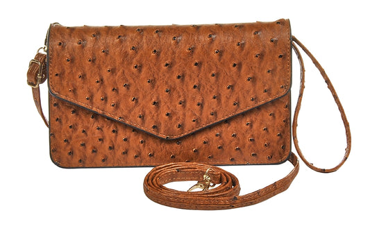 Crossbody Ostrich Print Envelope Bag - Brown