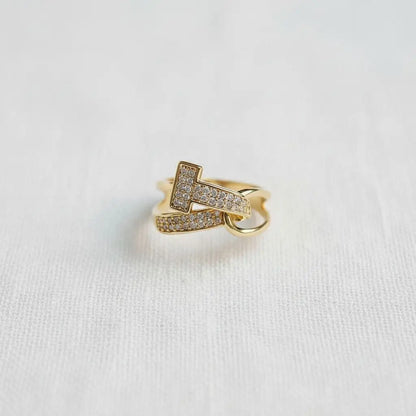 Adjustable Ring - Gold Bent Cross