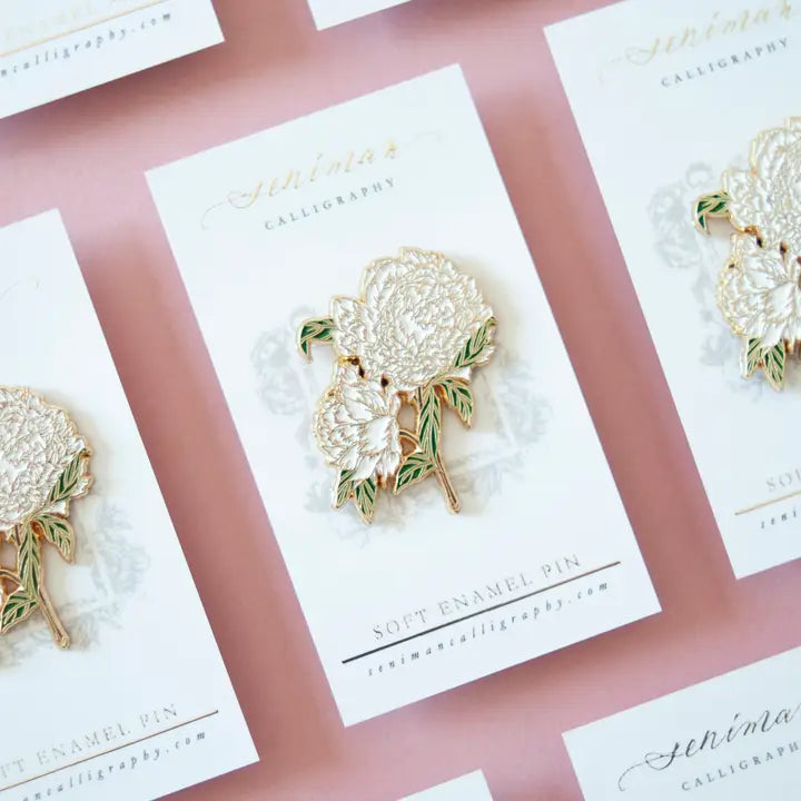 Enamel Pin - White Peony Maxima