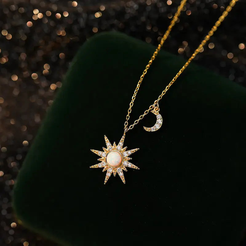 Pendant Necklace - Opal Sun Moon (Gold)