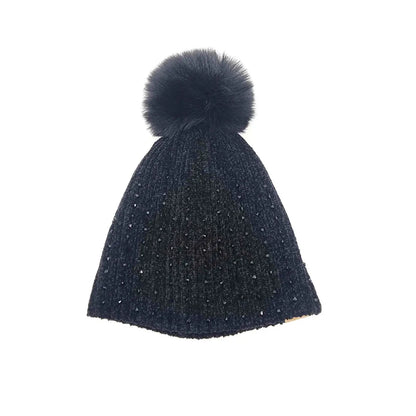 Winter Knit Beanie with Pom - Black