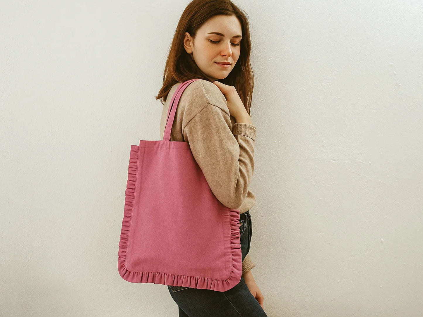 Canvas Colored Tote Bag - Light Pink
