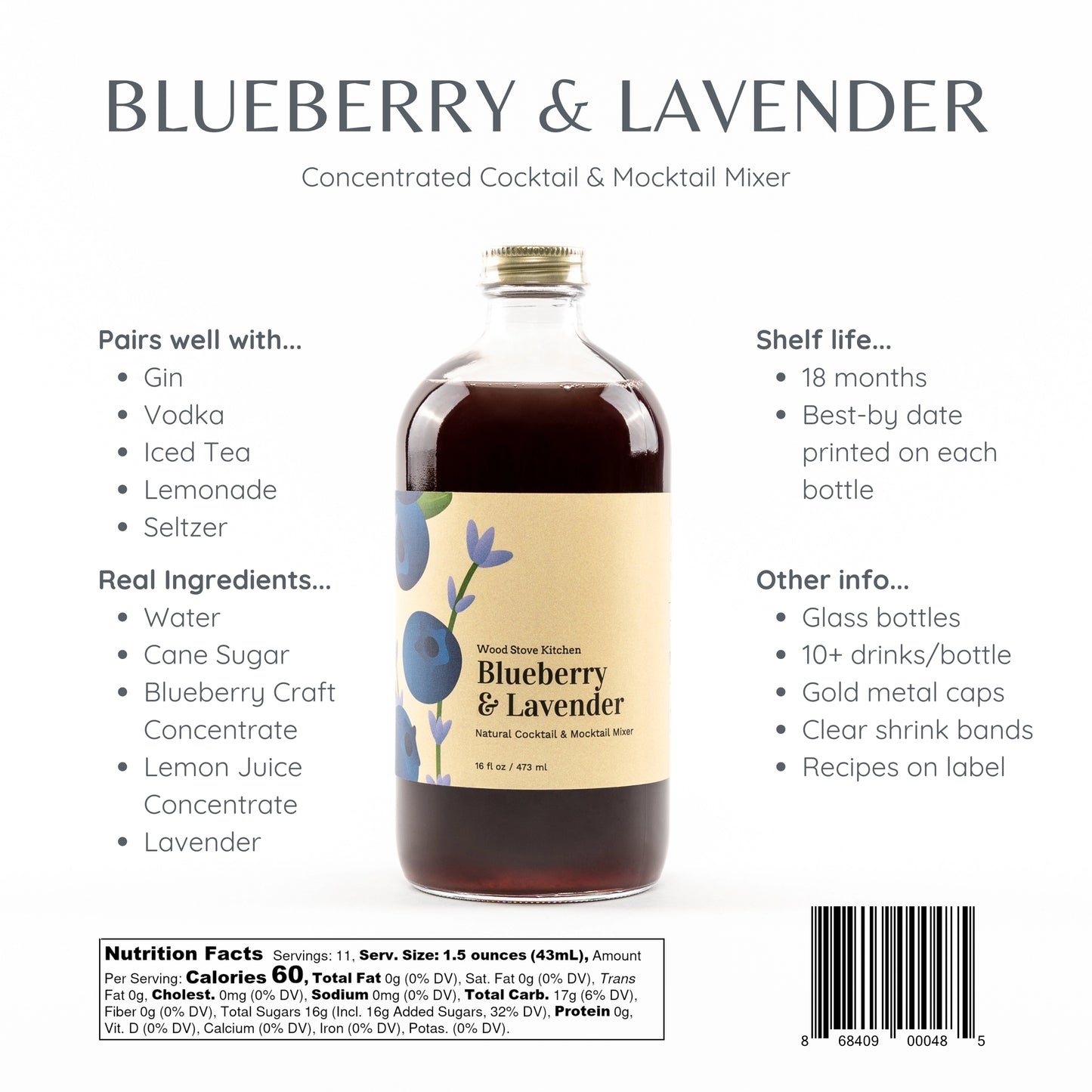 Cocktail and Mocktail Mixer 16oz - Blueberry & Lavender