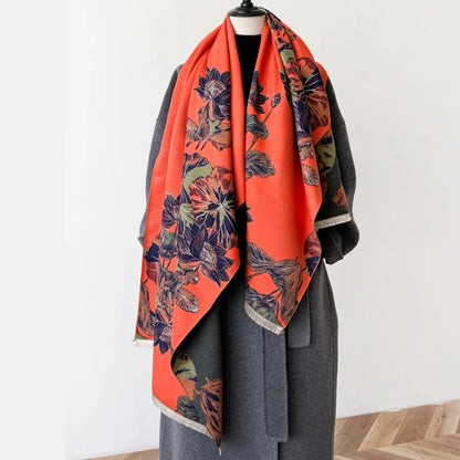 Reversible Wrap - Orange / Blue Fan Leaves