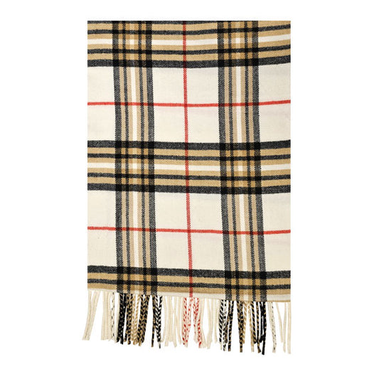 Cashmere Feel Scarf - Plaid Ivory