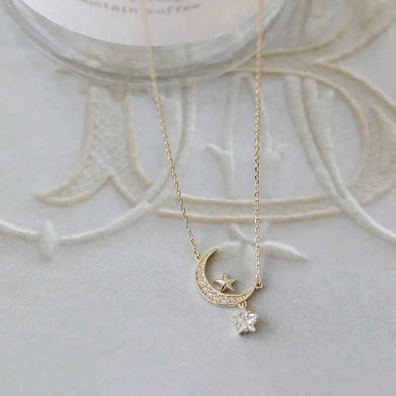Pendant Necklace - Dainty Star Moon (Gold)