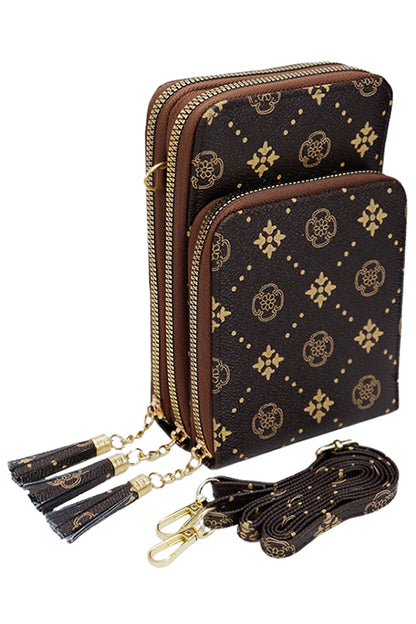 Triple Zippered Crossbody Bag - Brown