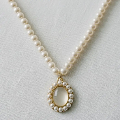 Strand Necklace - Pearl and Cat's Eye Stone