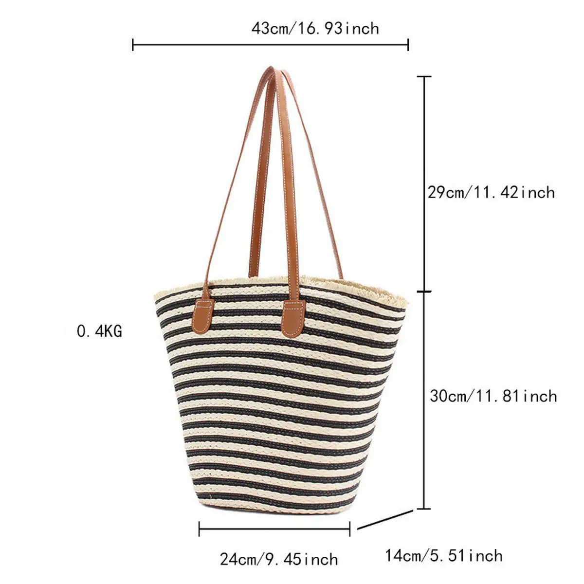 Shoulder Straw Bag - Black & Camel