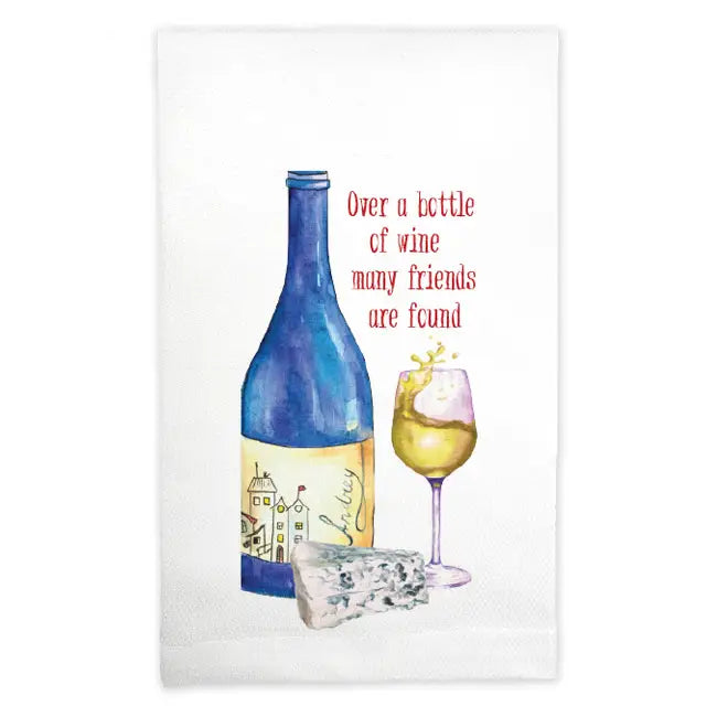Decorative Huck Towel - Over A Bottle of Wine Many Friends