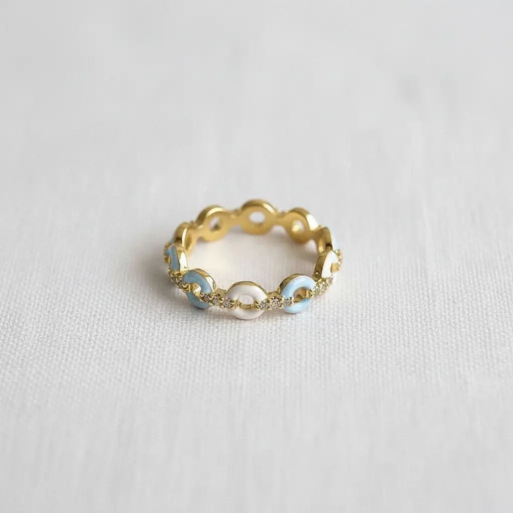 Adjustable Ring - Blue and White Circles