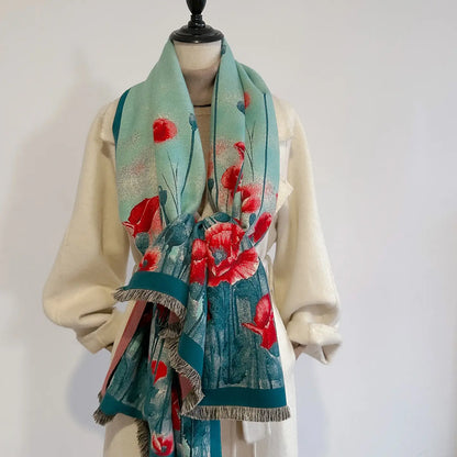 Reversible Wrap - Shawl Turq / Red Poppy Fiel