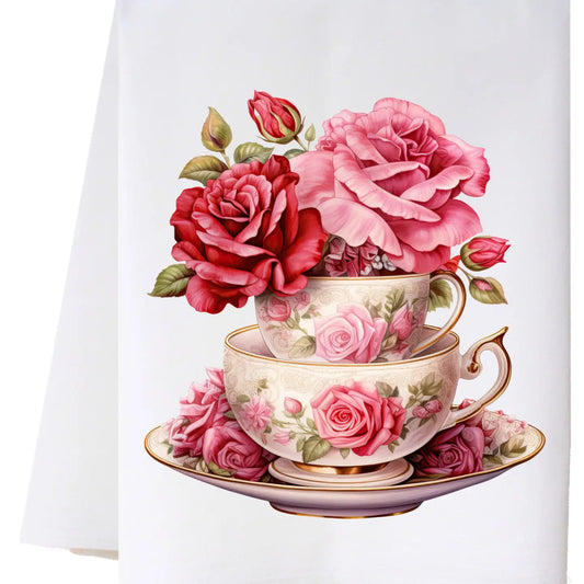 Flour Sack Towel - Tea Cups and Roses