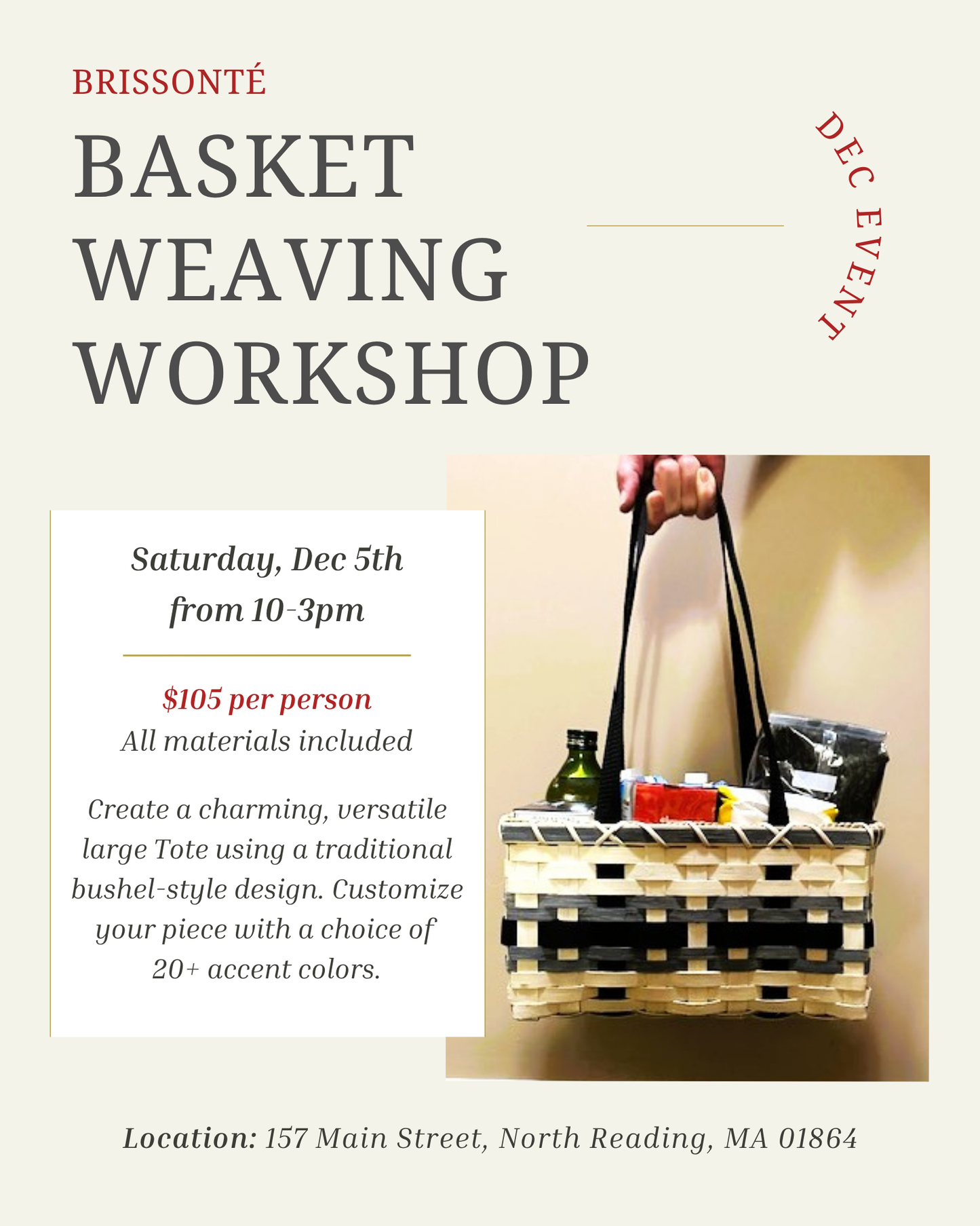 Basket Weaving Workshop 12/5 - Large Tote
