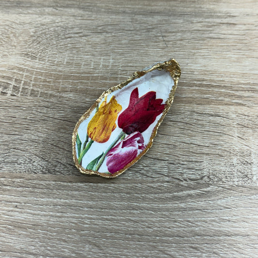 Decoupaged Oyster Shell - Multi Color Roses