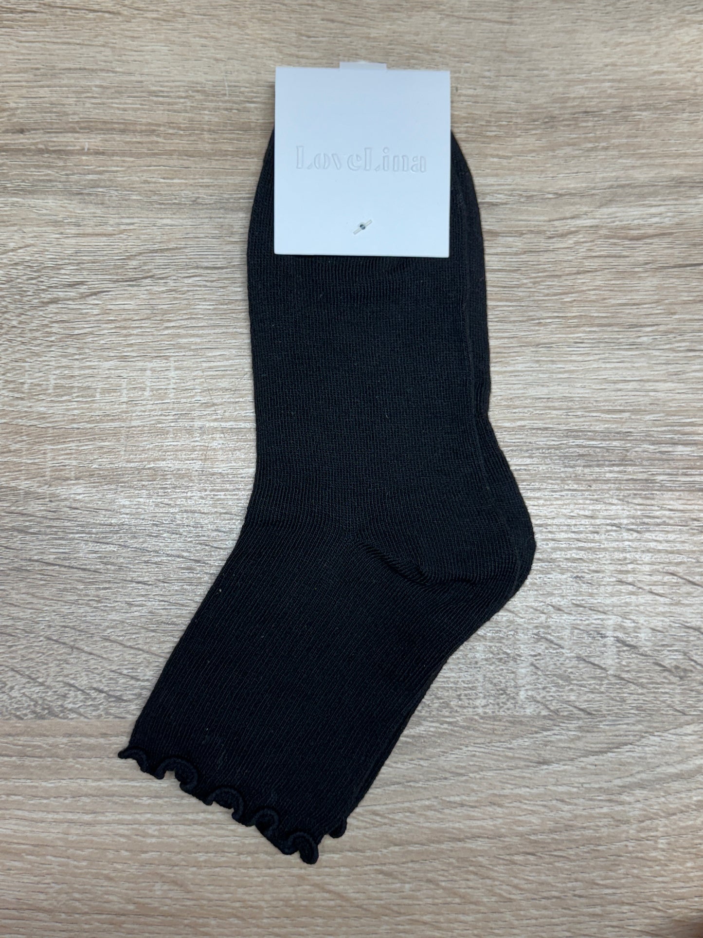 Soft Ruffle Ribbed Socks - Black